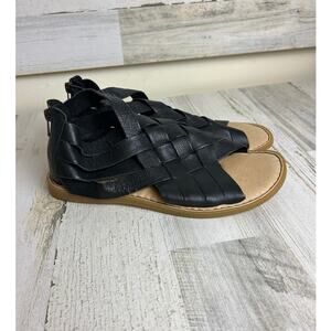 Born Women’s 9 Black Leather Iwa Gladiator Woven Back Zip Casual Shoes